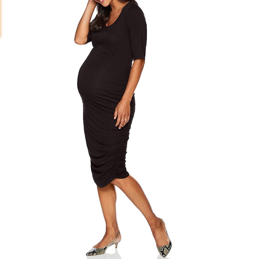 Motherhood Maternity Side Ruched Stretchy Dress Black